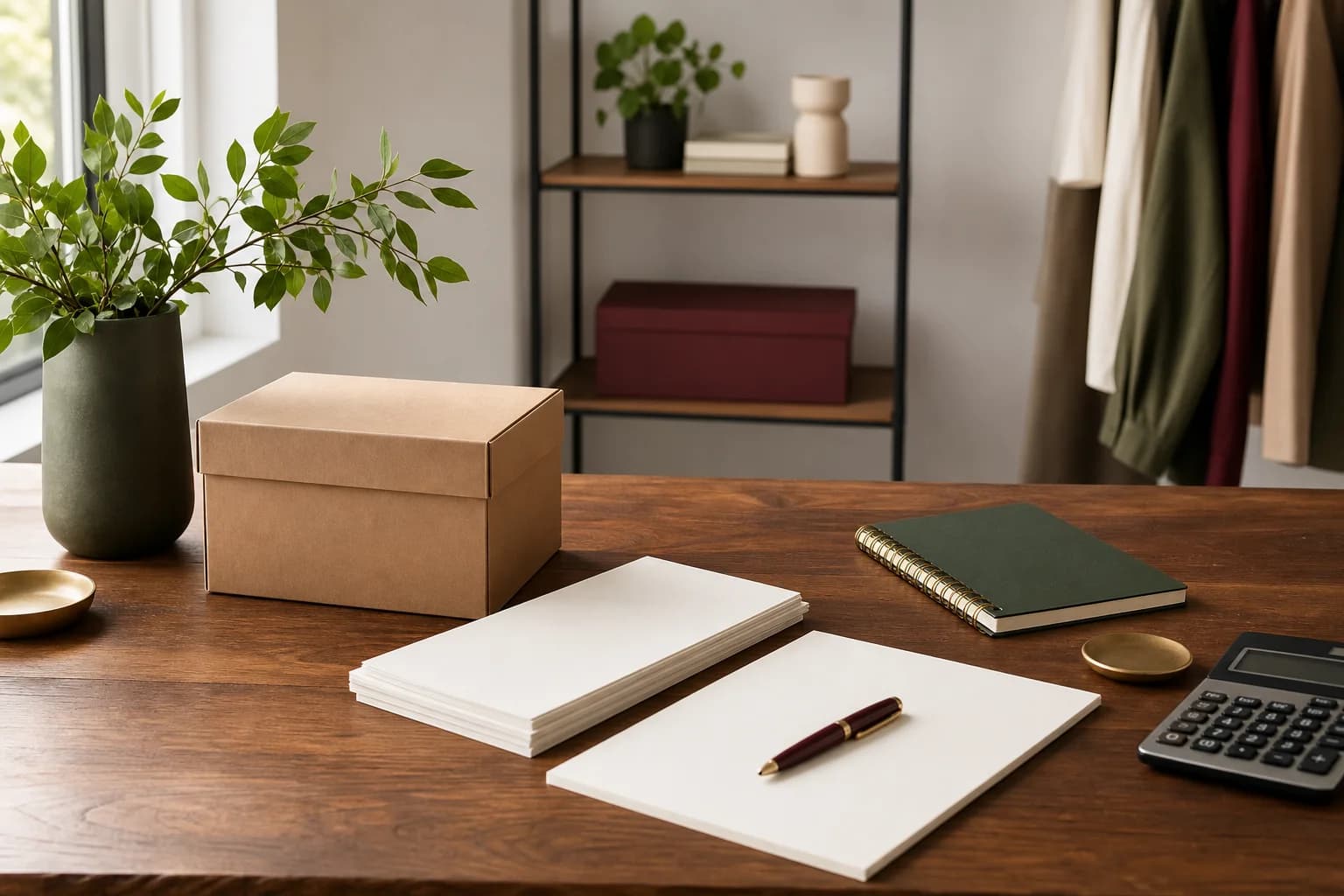 Business documents arranged on a professional desk