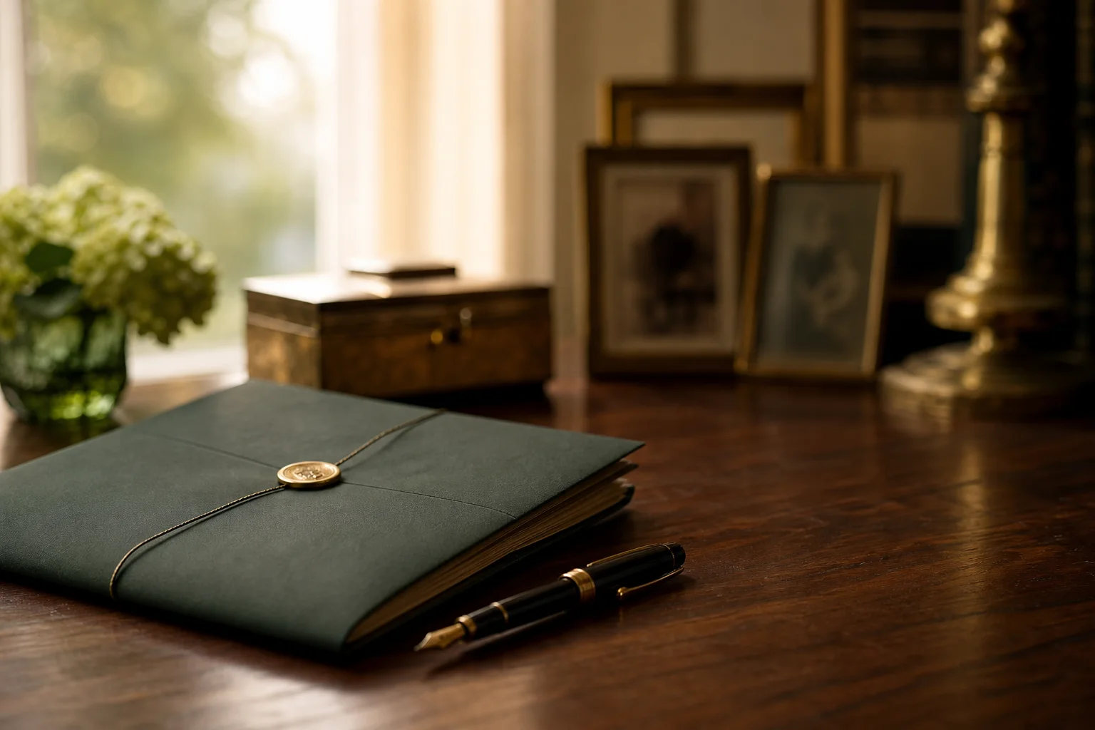 An estate-planning folder in a calm home setting